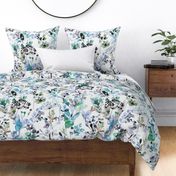 Wild grasses botanical - Wildflowers watercolor - Blue botanical - Large botanical bedding