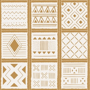 African mudcloth geometric plaid yellow ocher and cream - large scale