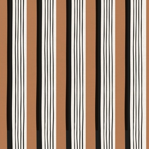 African stripes vertical cream, black and terracotta - large scale