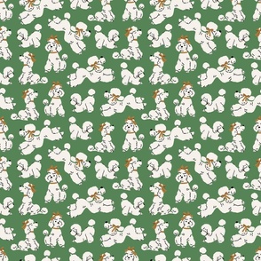 Poodles @ Play | Sm Marshmallow White Poodles on Green