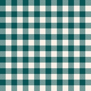 Gingham Check, dark green and ivory (medium) - faux weave checkerboard 1/2" squares