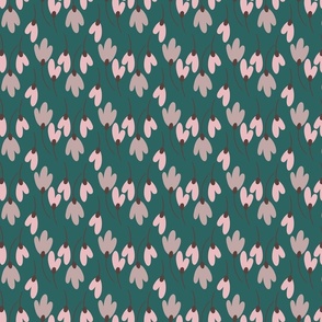 Small Simple Flowers Neutral and Emerald Green Background 3.6"