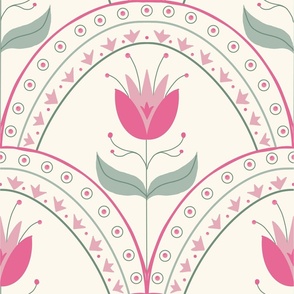 Art Deco Tulips in a scallop pattern. Large scale.