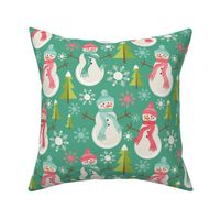 snowman on teal-10 inch