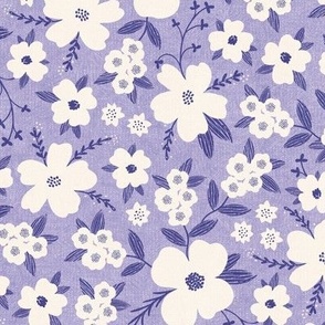 Hanna Floral, Lilac and Ivory (Medium) - flowers, leaves and branches