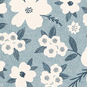 Hanna Floral, Gray and Ivory (Xlarge) - flowers, leaves and branches