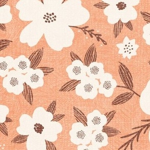 Hanna Floral, Peach and Ivory (Xlarge) - flowers, leaves and branches