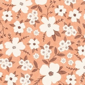 Hanna Floral, Peach and Ivory (Medium) - flowers, leaves and branches