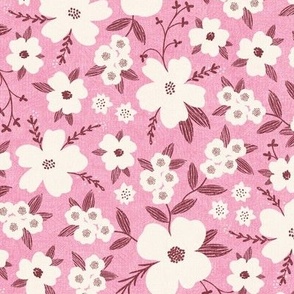 Hanna Floral, Pink and Ivory (Medium) - flowers, leaves and branches