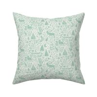 Lake Life - woodland camping on the water - textured - sage green - small