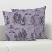 Large-Scale Alien Abduction Toile de Jouy in Purple and Lavender