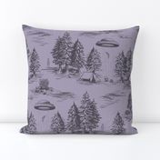 Large-Scale Alien Abduction Toile de Jouy in Purple and Lavender