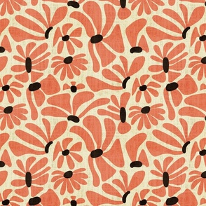 Retro Whimsy Daisy- Flower Power on Eggshell- Terracotta Floral- Warm Neutrals- Regular Scale