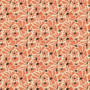 Retro Whimsy Daisy- Flower Power on Eggshell- Terracotta Floral- Warm Neutrals- Small Scale