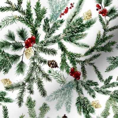 Christmas Pine and Red Berry Garland Foliage