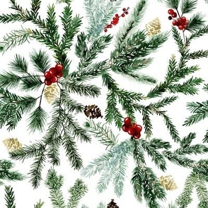 Christmas Pine and Red Berry Garland Foliage