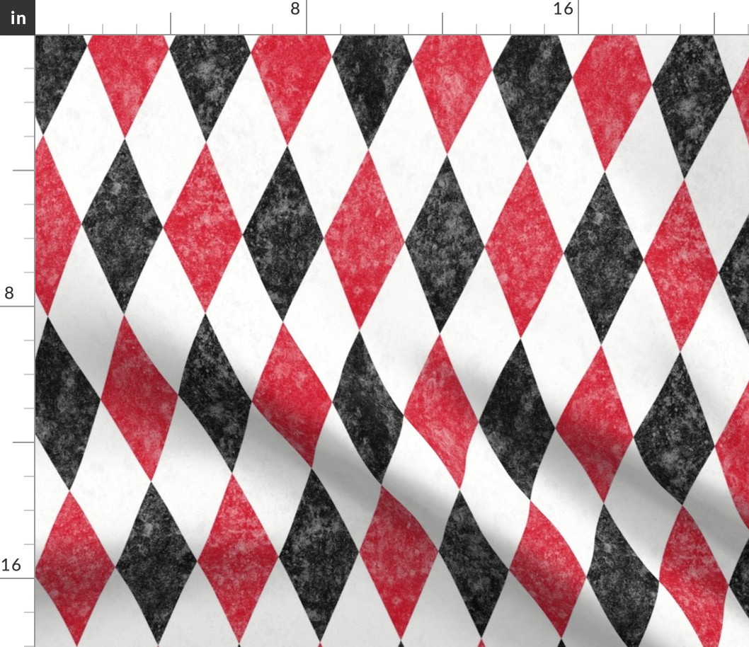 Textured Icy White, Candy Red and Black Harlequin -- Black Red and Icy White Diamonds -- Black White Red Christmas Coordinate -- 12.74 x 10.6 in repeat -- 400dpi (37% of full scale)