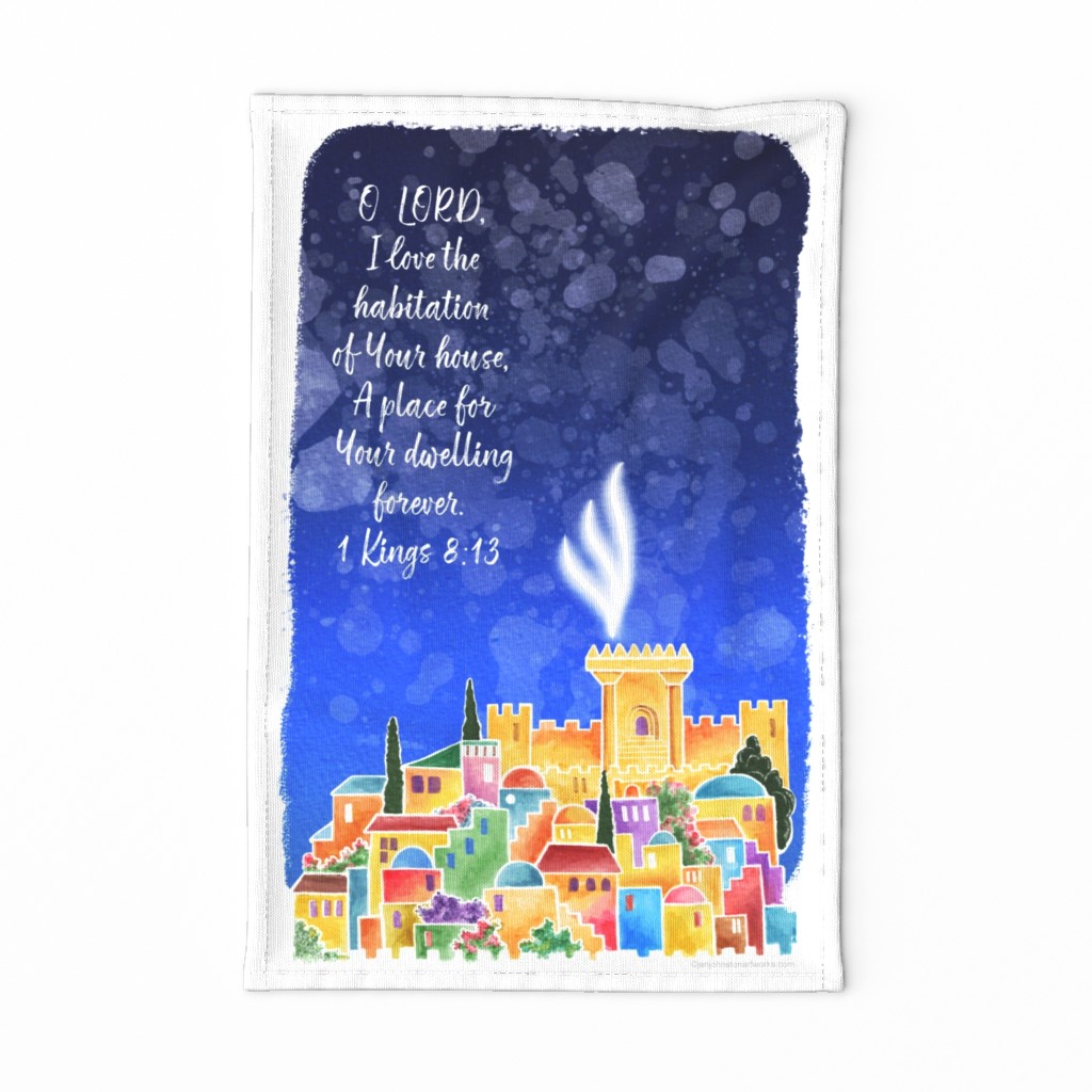 Jerusalem Watercolor at Night Tea Towel