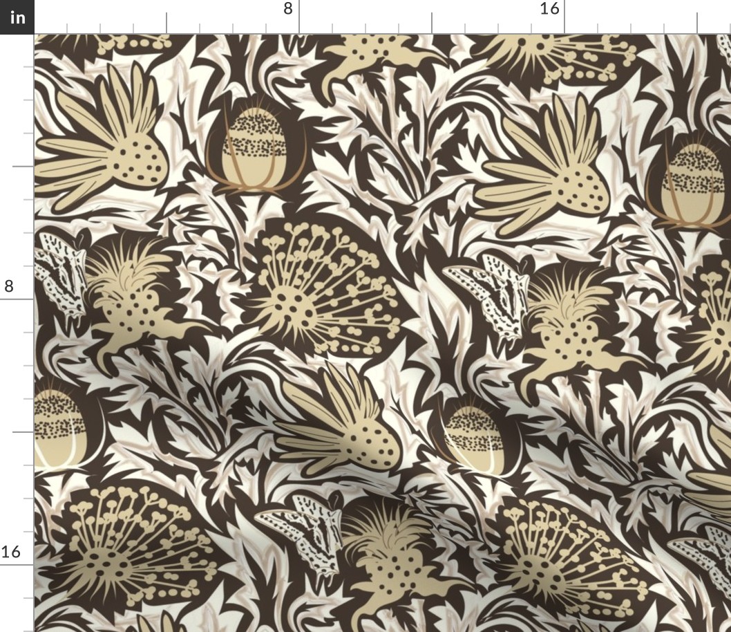  Enchanting Wildflowers- Warm Neutrals- Taupe Ivory Beige Rich Oak- Regular Scale
