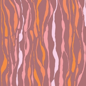 (M) animal print - peach orange and pink striped tiger-zebra on dark pink background