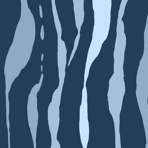 (L) animal print - light blue striped tiger-zebra over navy blue background