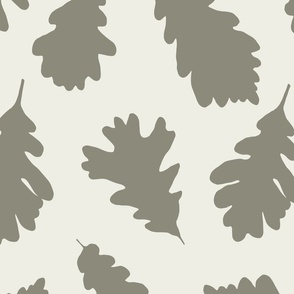 Tossed Oak Leaf Pattern in Antique Pewter on White Dove