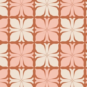 Block Print Lotus Tile in Topaz and Teacup Rose