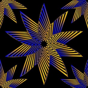 spiral stars 10 blue and gold on black