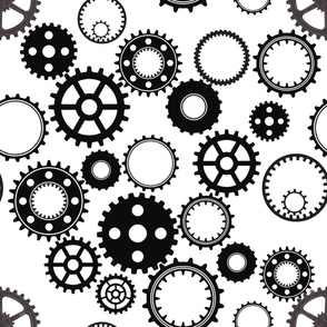 black gears on white background