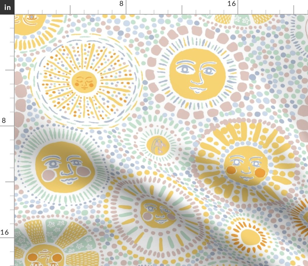 Large - Sun sparkling on the snow - painterly sun fabric - Apricity Design Challenge