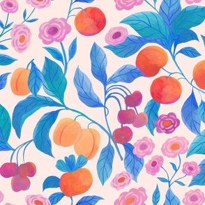 Apricot garden fruit in blue and beige