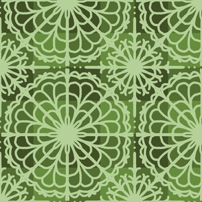 Earthy Green Plaid Mandala Floral Geometric