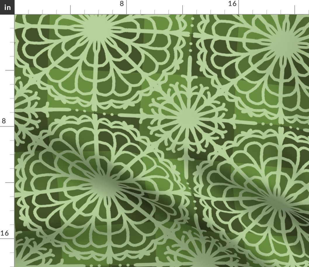 Earthy Green Plaid Mandala Floral Geometric