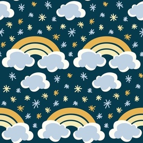Sunny Snow, Rainbow, Clouds - Apricity: the warmth of the sun in the winter - Сute Baby Design - Prussian Blue BG