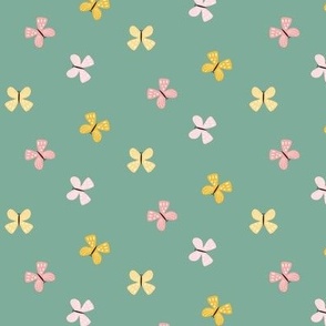 Whimsical Pink and Yellow Butterflies on Soft Green Background