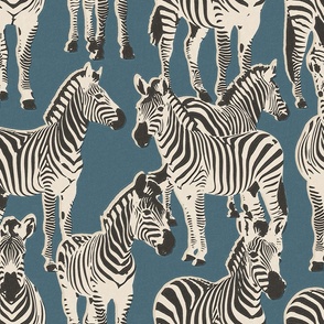Zebra Safari Wildlife Wallpaper - Textured Print Natural White Black Blue