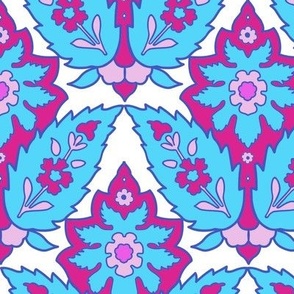  Turkish blue, pink and white floral repeat pattern