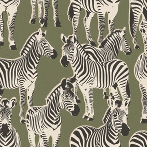 Zebra Safari Wildlife Wallpaper - Textured Print Natural White Black Green