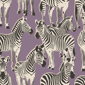 Zebra Safari Wildlife Wallpaper - Textured Print Natural White Black Purple