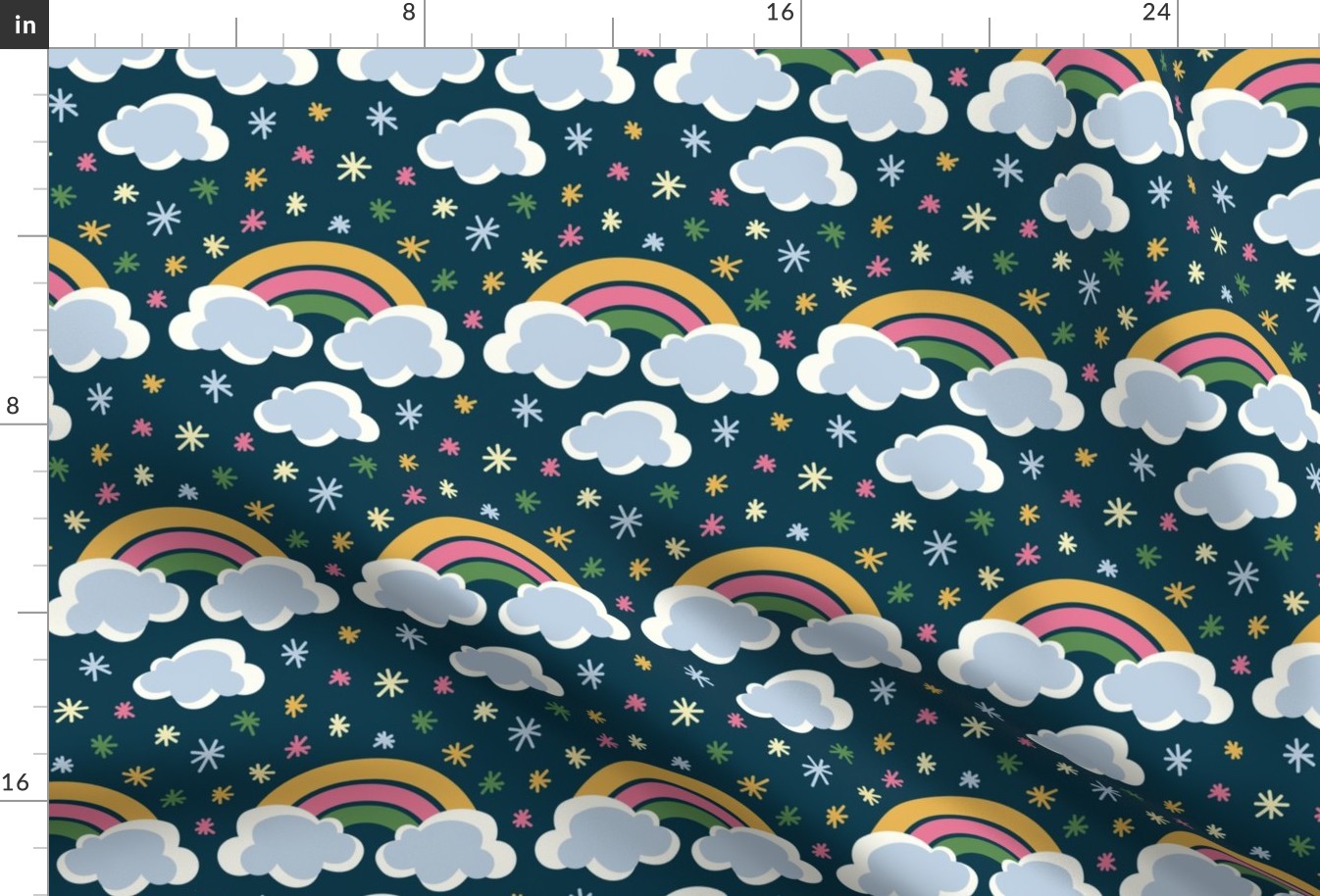 Rainbow, Snow, Clouds - Сute Baby Design - Prussian Blue BG