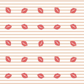 Red Kisses on Beige Stripes