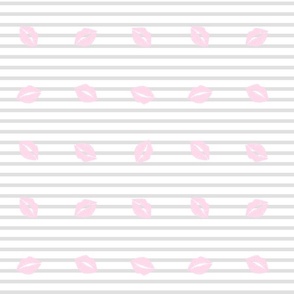 Pink Kisses on Grey Stripes