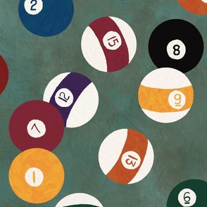 Pool Night: Painted Billiard Balls on Textured Background Large Scale