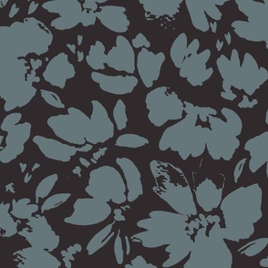 Undergrowth Floral Black and Gray-Blue