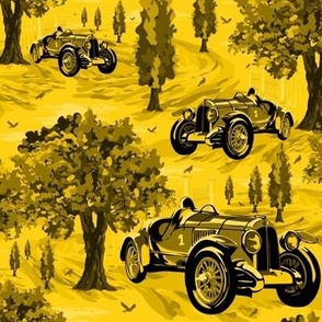 Monochrome Mustard Yellow Toile, Classic Car Driving Enthusiast, Old Vintage Transport Automobile