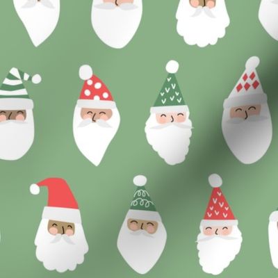 Cheerful Santa Clause Faces in Red and Green - 3 inch