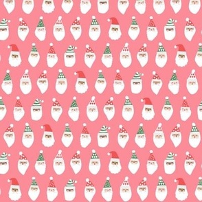 Cheerful Santa Clause Faces on Bright Pink- 1 inch