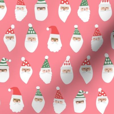 Cheerful Santa Clause Faces on Bright Pink- 2 inch