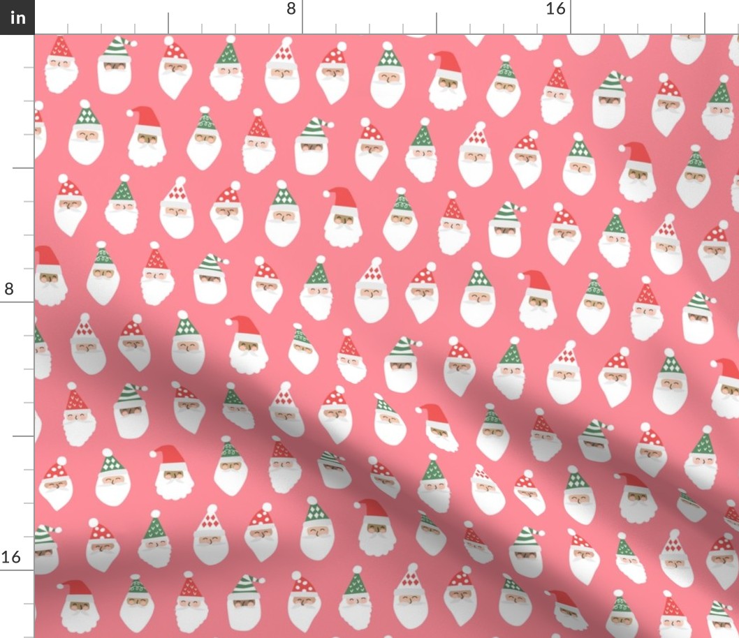 Cheerful Santa Clause Faces on Bright Pink- 2 inch