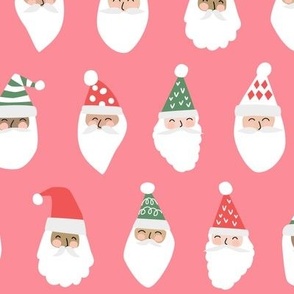 Cheerful Santa Clause Faces on Bright Pink- 3 inch